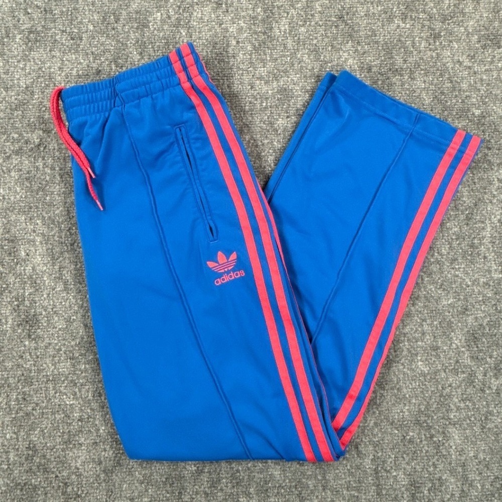 Adidas Originals Firebird Track Pants Womens S Blue Pink Wide Zip Leg Trefoil
